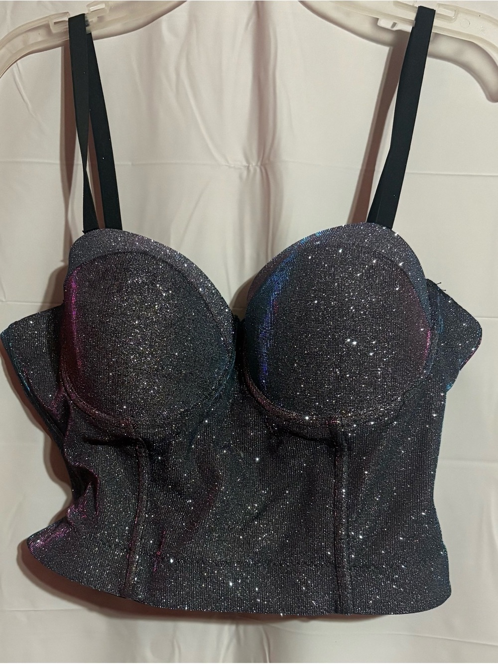Sparkle Bustier Crop Top - Black Glitter